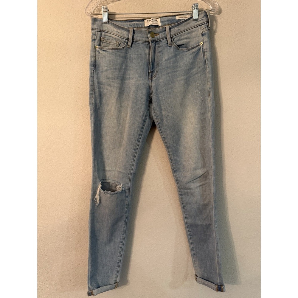 Frame Women's Size 27 Jeans Le Skinny De Jeanne Light Wash Stretch‎ Distressed